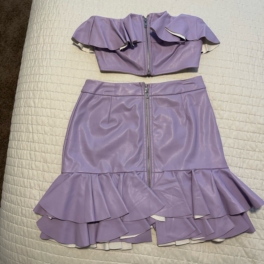 Hot & Delicious Purple 2-piece Mini Pencil Skirt with Ruffles